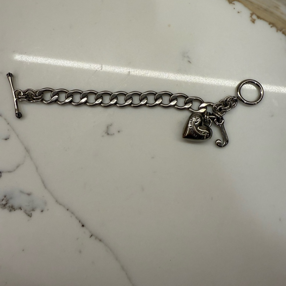 Juicy Couture Silver Charm Bracelet with Heart and J charm